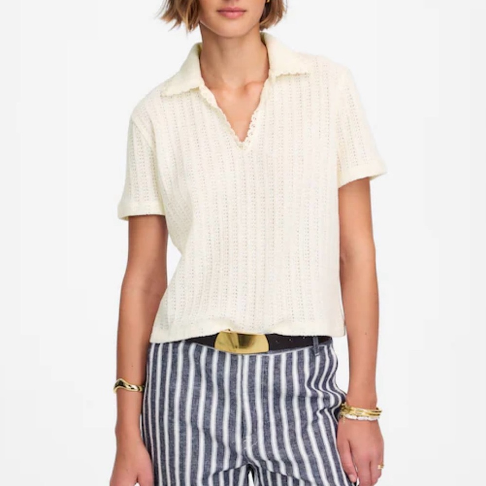 Madewell knit v-neck sweater tee Ivory Knit Collared polo top XL NWOT